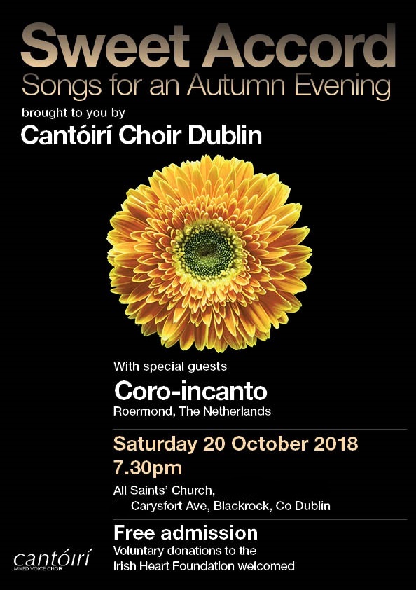 Cantoiri choir poster advertising a concert with Dutch choir Coro Incanto in All Saints Church on Oct 20th